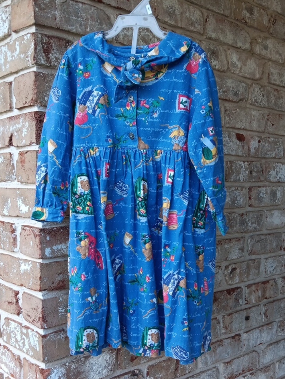 Vintage Mice Teacup Festive Long Sleeve Cotton Flannel Dress